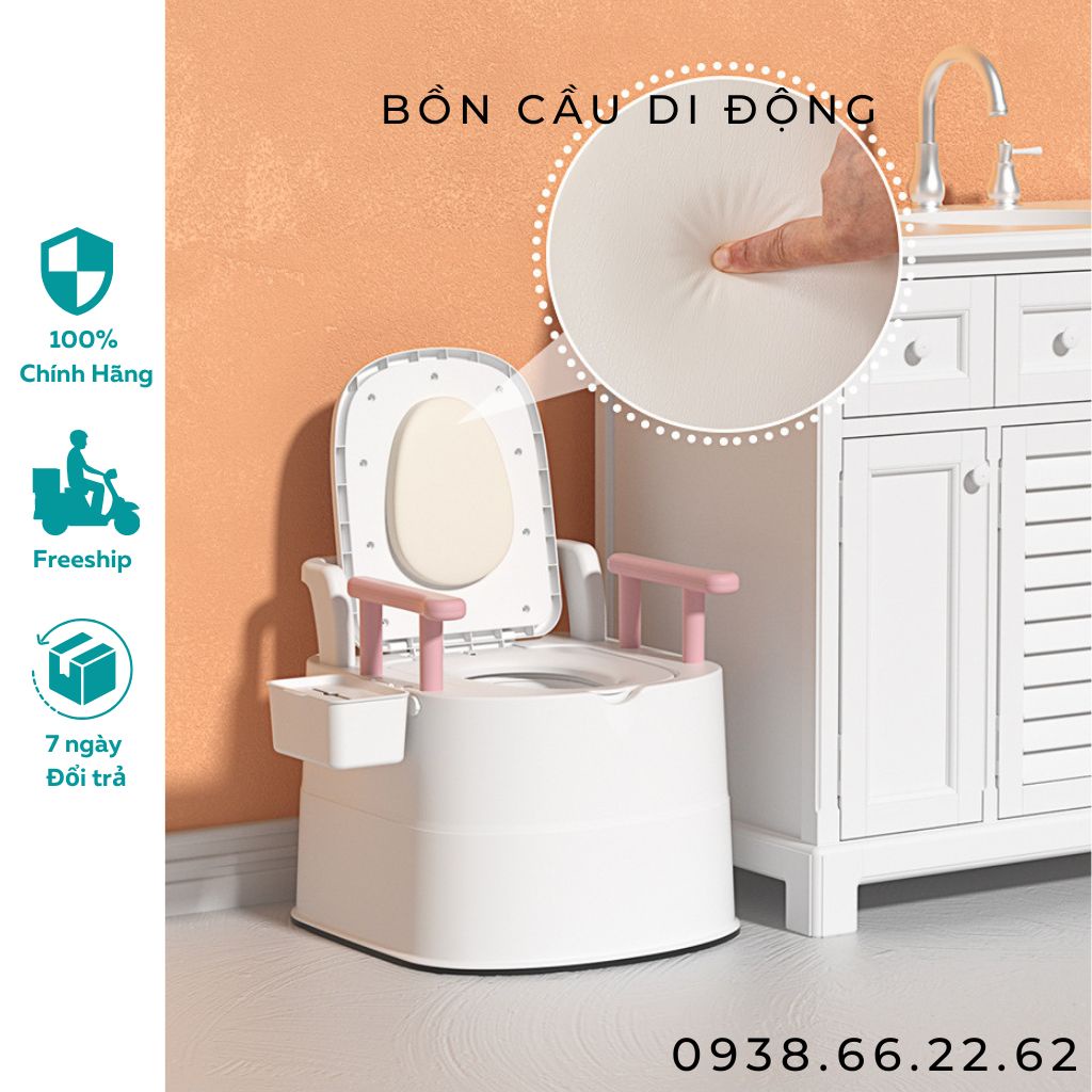 Bồn cầu di động dành cho người già phụ nữ có thai người bệnh, Bô vệ sinh nhựa cao cấp chịu lực tốt siêu bền