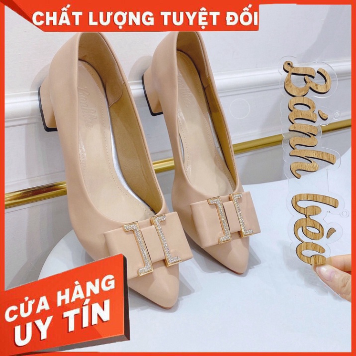 Giày Cao Gót Nữ Mũi Nhọn Giày Búp Bê gót vuông cao 3p khóa chữ H nữ tính - cao 3cm - size 35 tới 40 mã 3cmHH - Hàng nhậ