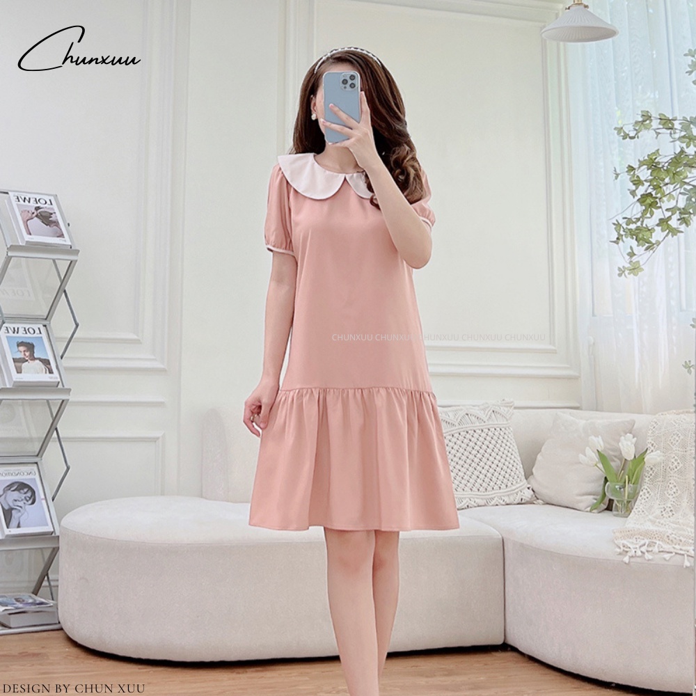 Váy nữ dáng suông thiết kế kiểu babydoll phối cổ sen thoải mái bánh bèo tiểu thư ChunXuu V11