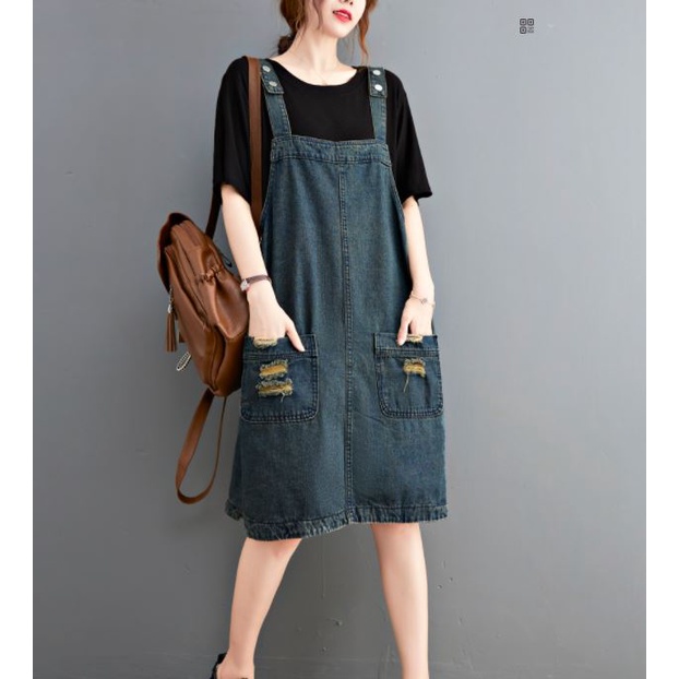 CÓ SẴN MÀU ĐEN SIZE M G90 váy jean yếm big size freesize thoải mái rộng rãi 2s trẻ trung thời trang phong cách