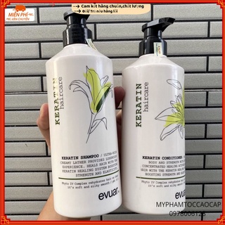(CHÍNH HÃNG 100%) Dầu gội xả cao cấp cực mềm mượt tóc Keratin Evuar 758mlx2
