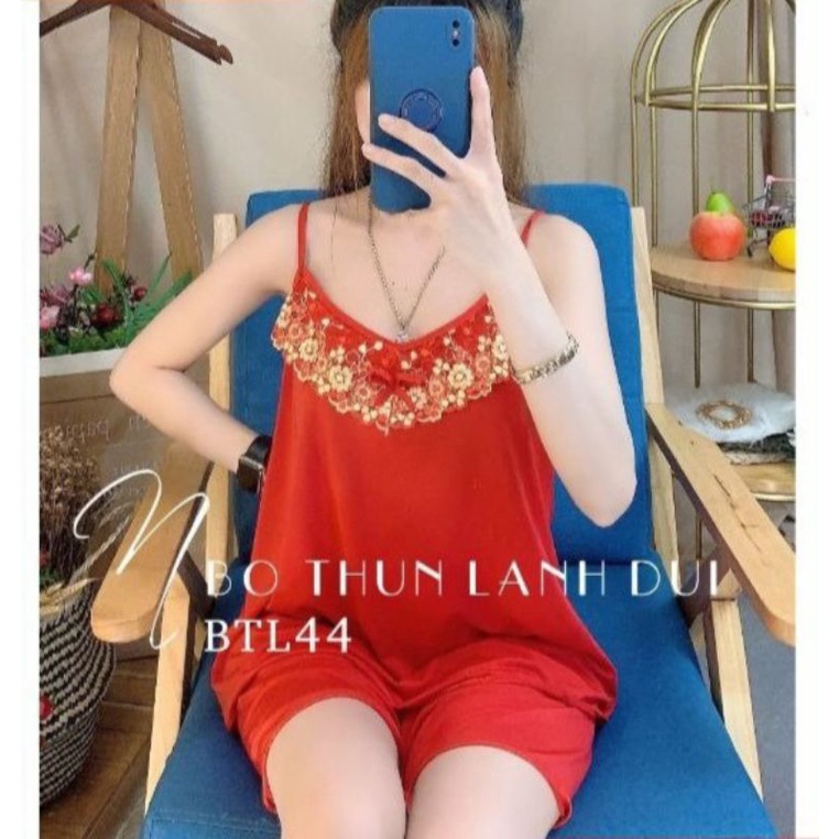 [Có size 45-75kg] Đồ bộ nữ, bộ thun lạnh đùi 2 dây phối ren