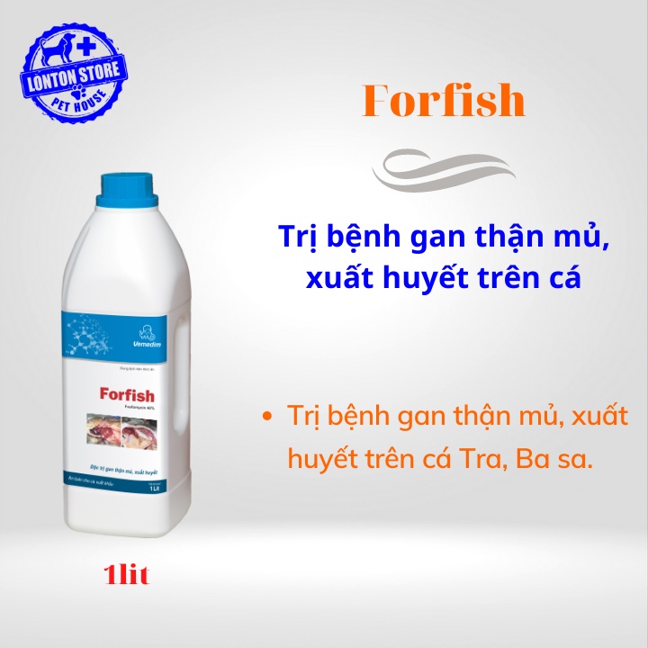 VEMEDIM Forfish dùng cho cá tra, cá basa hỗ trợ gan, thận, chai 1lit - Lonton Store