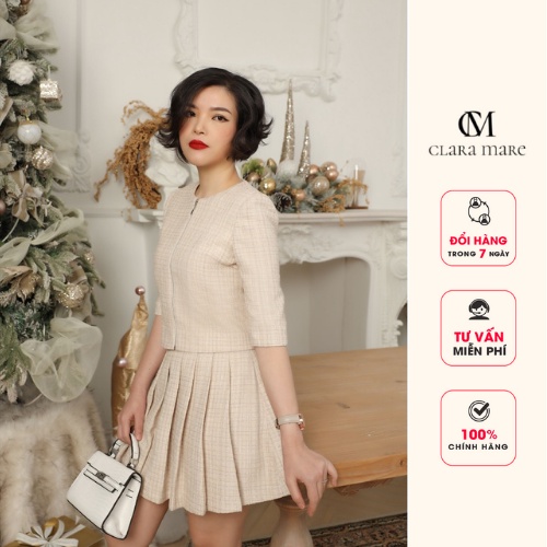 Áo vest cổ tròn CLARA MARE chất liệu vải Dạ Tweed pha sợi kim tuyến Hàn Quốc VES3004