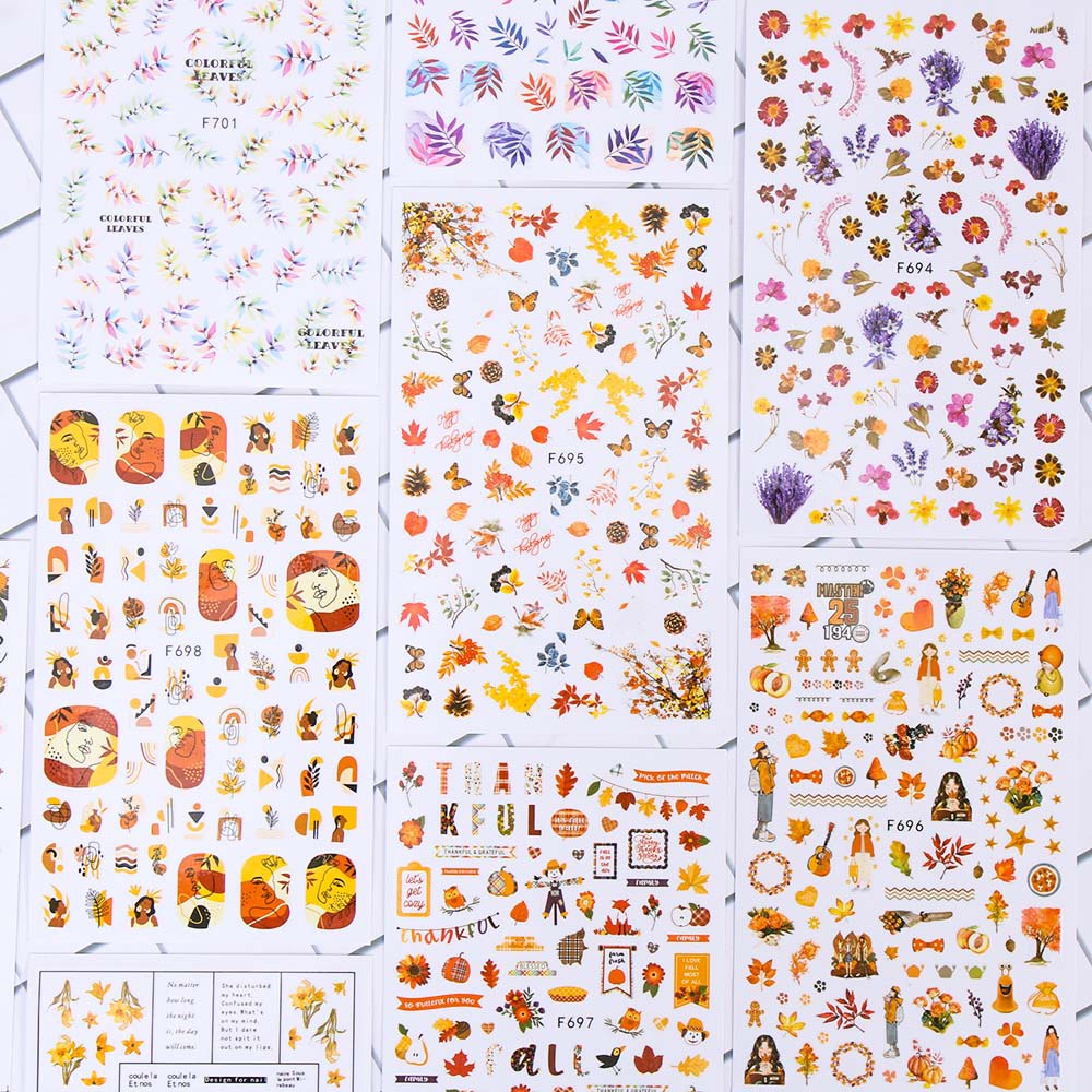 [Hàng mới về] 1 tấm sticker dán móng tay họa tiết hoa lá 3D nhiều màu