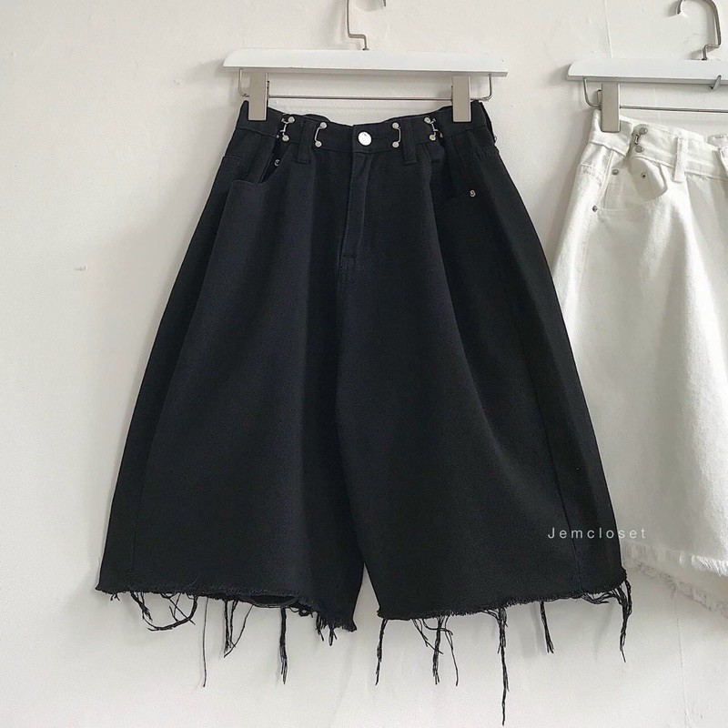 Quần Short Lửng Khoen Eo quần sooc ngố thiết kế lưng quần có điều chỉnh eo lai quần cắt tua rua hàng nhập quảng châu