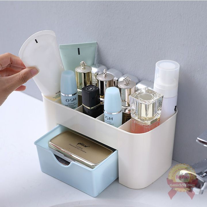 Hộp Đựng Mỹ Phẩm Có Ngăn Kéo Khay Để Son , Nước Hoa , Chì Kẻ Mắt Mày , Tẩy Trang Làm Bằng Nhựa 6 Ngăn