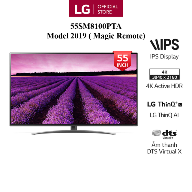 [Mã ELCE2TR giảm 6% đơn 200K] Smart Tivi LG NanoCell 55 inch 4K UHD 55SM8100PTA - Model 2019 - Miễn phí lắp đặt