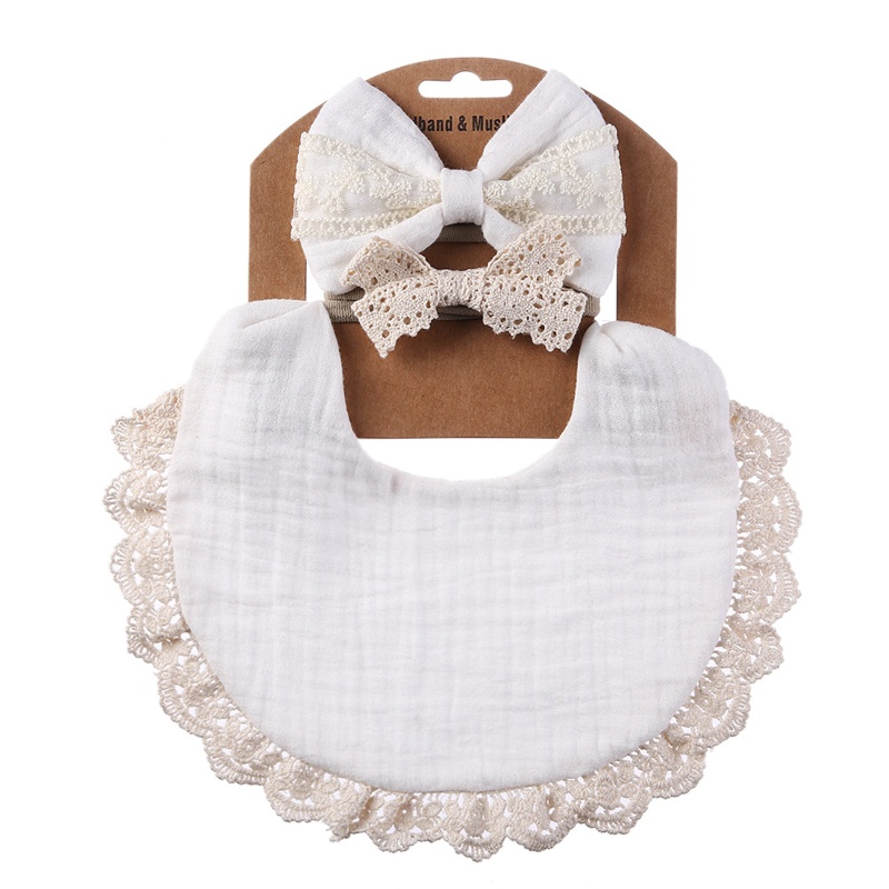 Yếm Ăn Cotton Mềm Mại Phối Ren Xinh Xắn Cho Bé Sơ Sinh