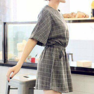Đầm KẺ XÁM bo eo (kèm hình thật)