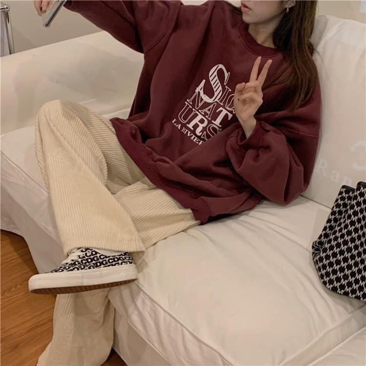 Áo Nỉ Sig Đỏ Nữ Sweater form rộng tay bồng, hoodie vintage kiểu dáng hàn quốc cá tính Ulzzang PIGI STORE Mã 53 | BigBuy360 - bigbuy360.vn