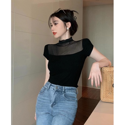 Áo Thun Tay Ngắn Phối Lưới Thời Trang Cho Bé Gái
