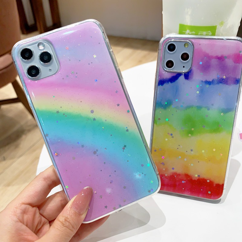 Ốp điện thoại mềm màu cầu vồng ánh nhũ thời trang cho Iphone XS XR 7 8 plus 6 6s 11 11pro max | BigBuy360 - bigbuy360.vn