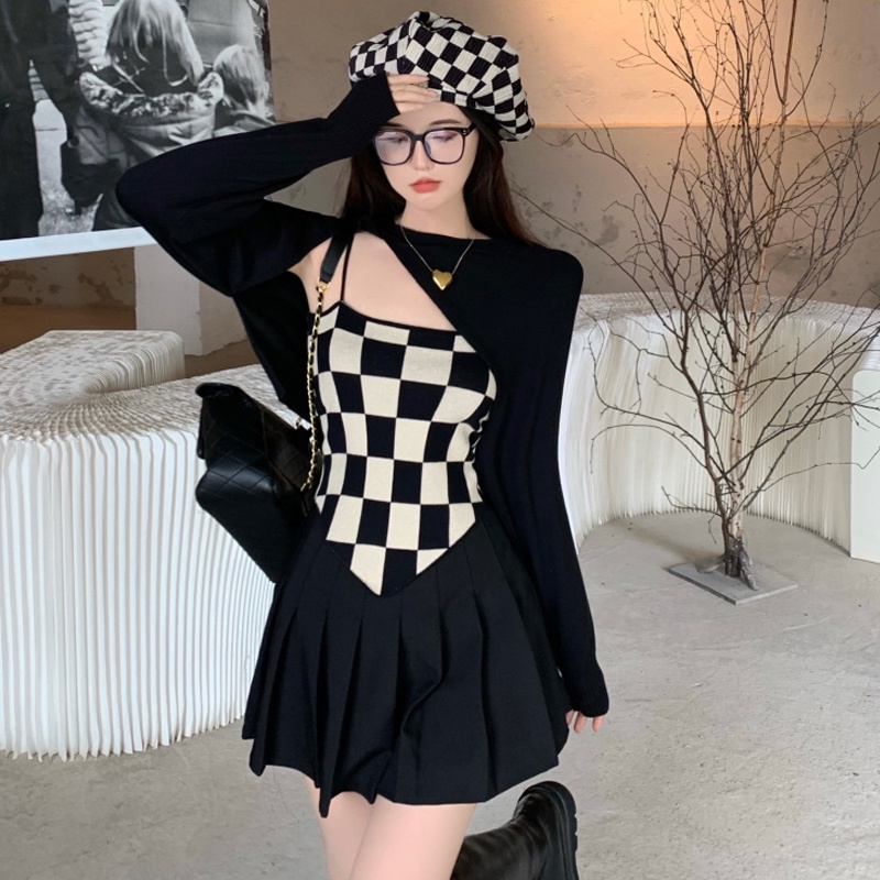 Set Áo Hai Dây Dệt Kim Họa Tiết Kẻ Sọc Thời Trang Cho Nữ (Bán Riêng Biệt)