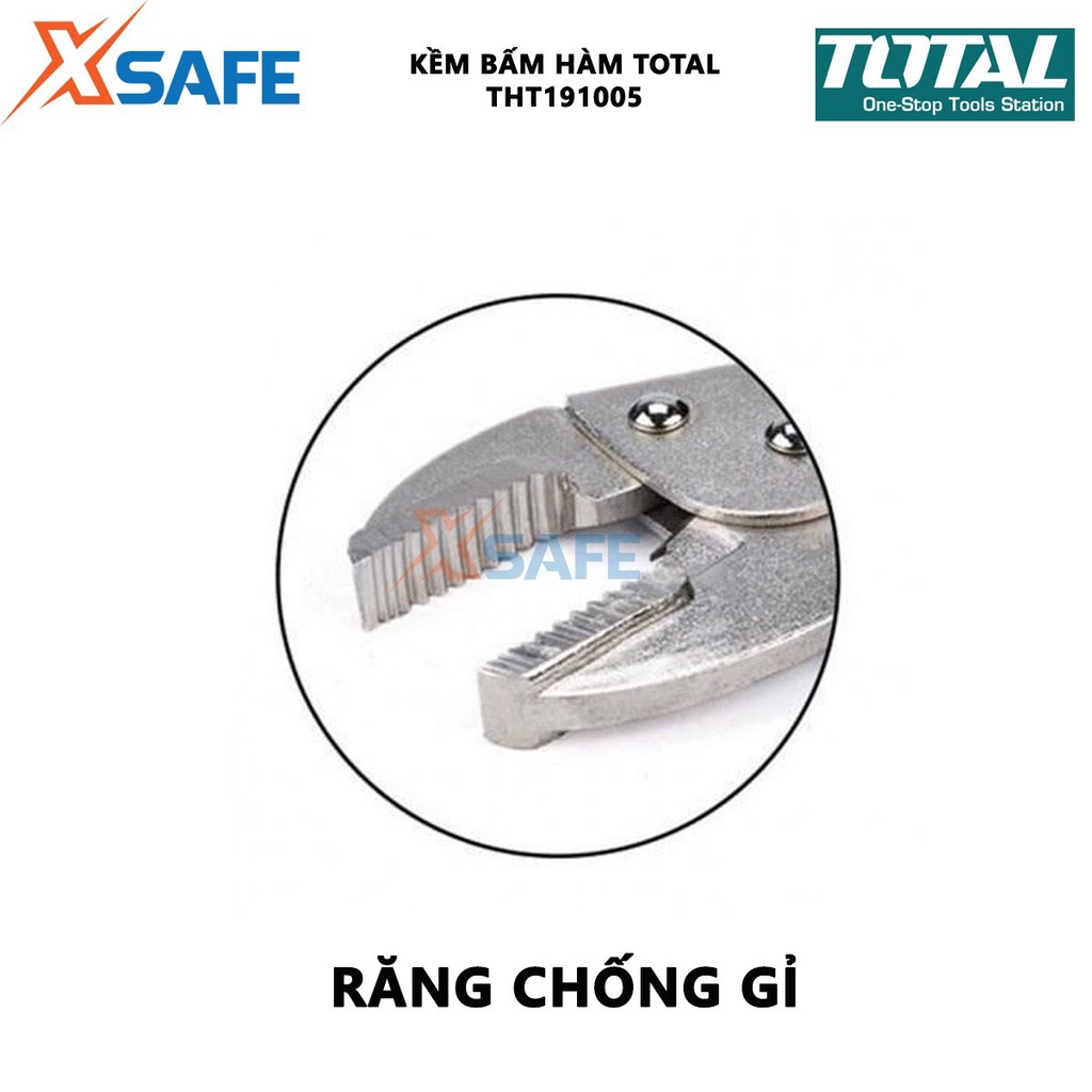 Kìm bấm khóa TOTAL THT191005 | Kềm bấm hàm Kích thước 10'' thép không gỉ, mạ niken bóng kẹp chặt, khóa, hỗ trợ siết lực