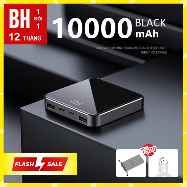 [Quà tặng 50K] Sạc Dự Phòng 10000mAh Cao cấp Thiết kế Siêu Đẹp Hỗ Trợ 2 input/2 output Pin lithium A+po Không nóng máy