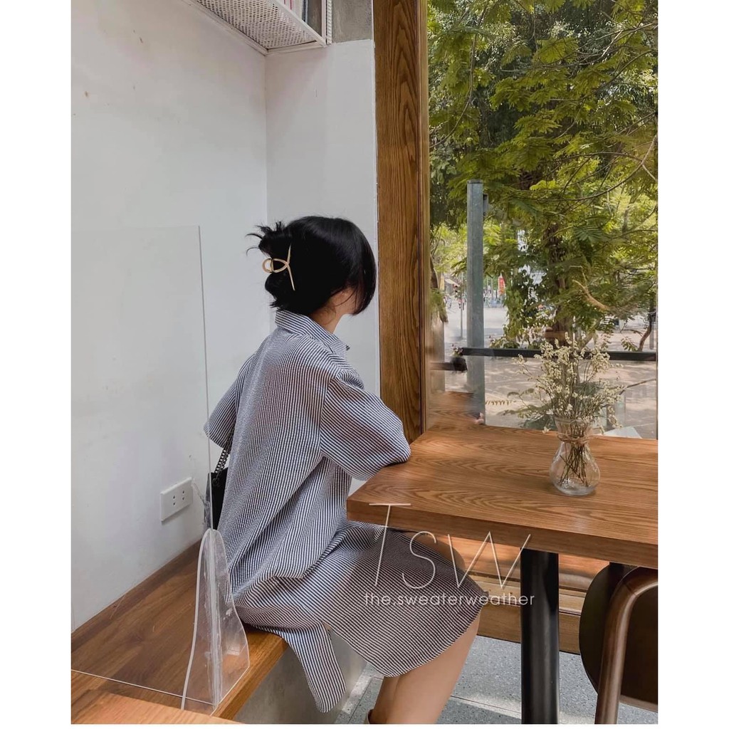 [Ảnh thật/Video] Đầm váy sơ mi kẻ cộc tay basic dáng dài Hàn Quốc  Váy sơ mi phong cách ulzaang