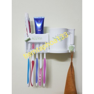 Kệ để bàn chải đánh răng kèm ly treo khăn giá để bàn chải cốc