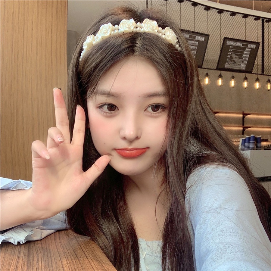 Băng Đô Hai Lớp Đính Hạt Ngọc Trai Hình Hoa Phong Cách Hàn Quốc Cho Nữ