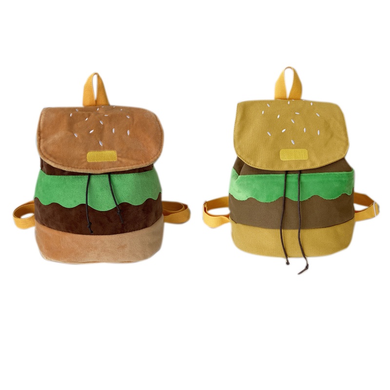 Ba Lô Dây Rút Vải Canvas Sức Chứa Lớn Hình Hamburger Dùng Mua Sắm