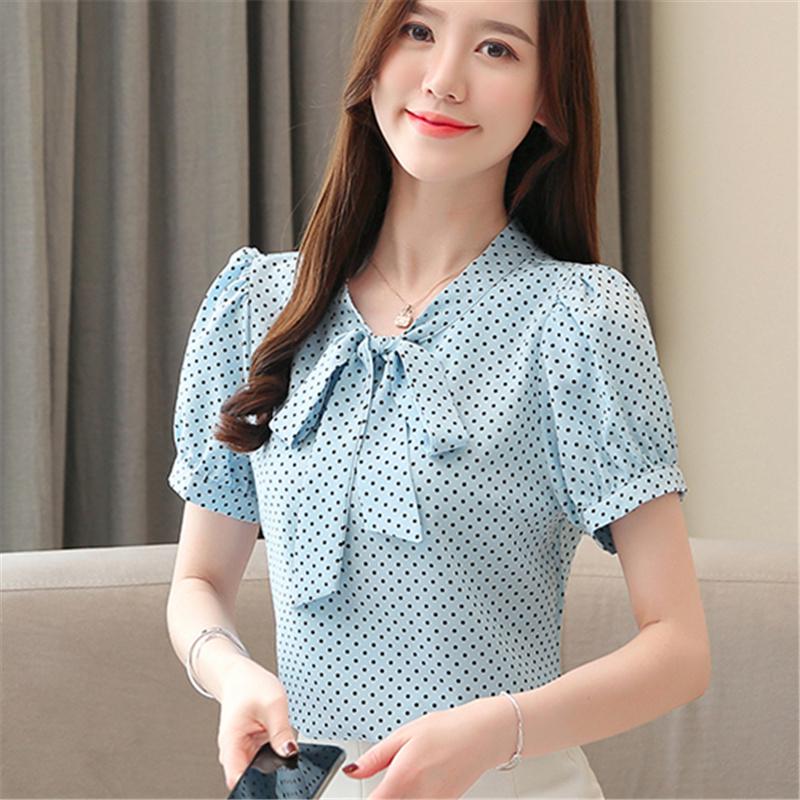 Áo voan chấm bi thắt nơ thời trang cho nữ
