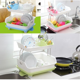 kệ chén nhựa 2 tầng nhỏ gọn có rảnh thoát nước