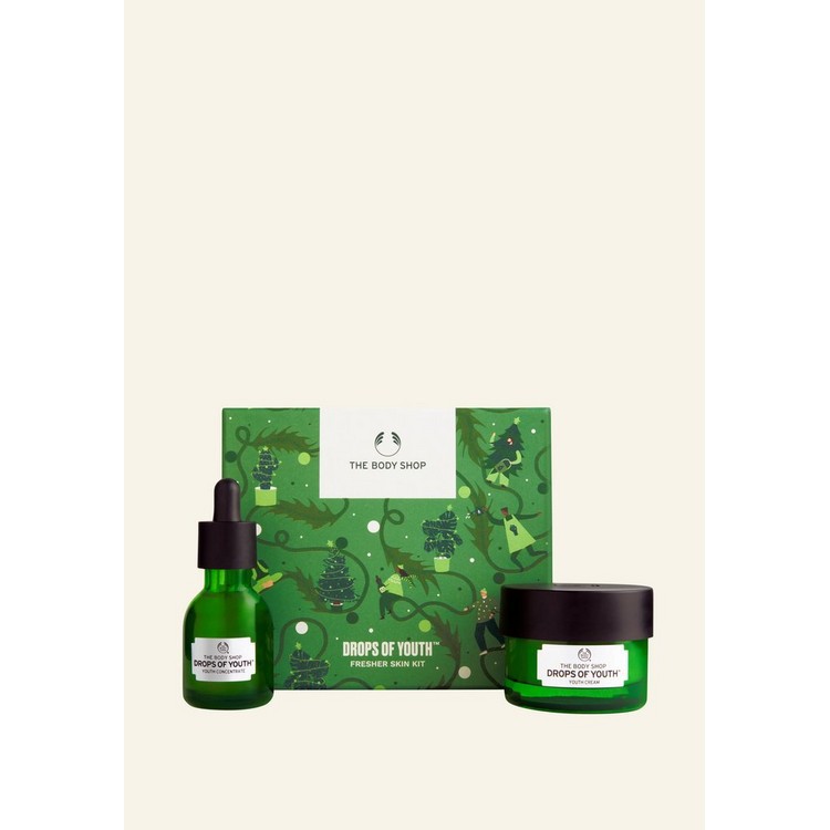 Bộ quà tặng dưỡng da chống lão hoá Drops Of Youth THE BODY SHOP Fresher Skin Kit (serum + cream) bản mới 2020