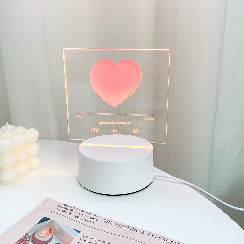 Đèn ngủ led 3d hình trái tim phong cách Hàn Quốc - 3 chế độ màu