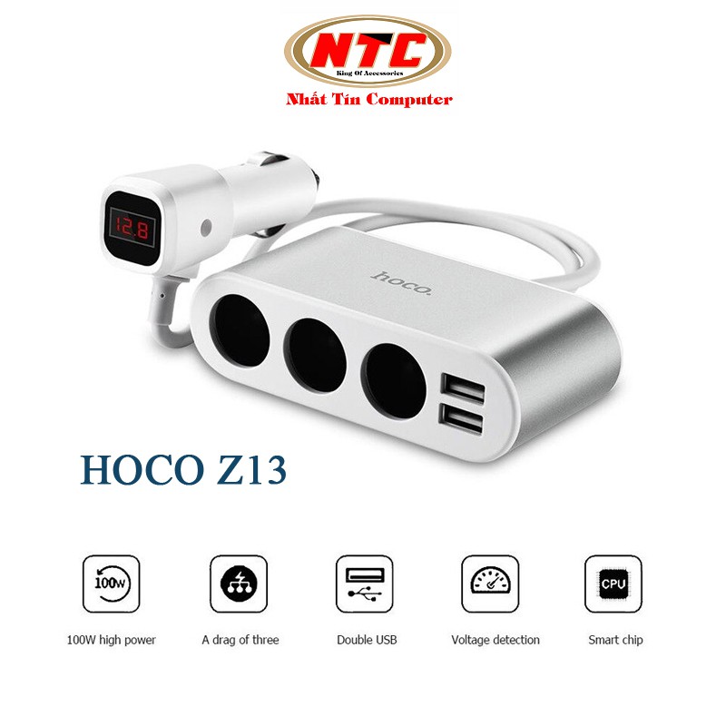 Cốc sạc xe hơi ô tô Hoco Z13 tích hợp 5 cổng sạc - có màn hình LCD (trắng)