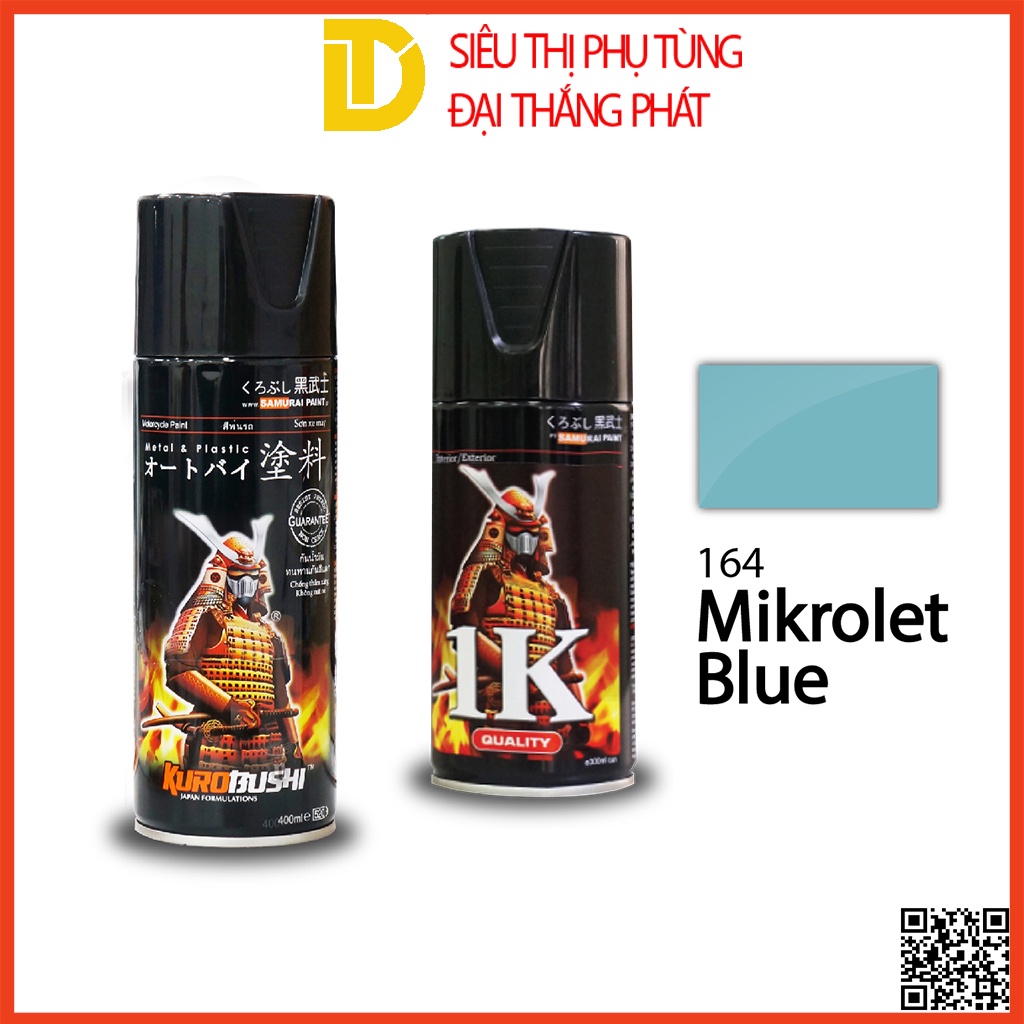 Combo Cơ bản sơn Samurai, sơn xịt xe máy 164 MÀU XANH MIKROLET (Lót UCh210, Nền trắng 2/102, Màu 164, Phủ K1K)