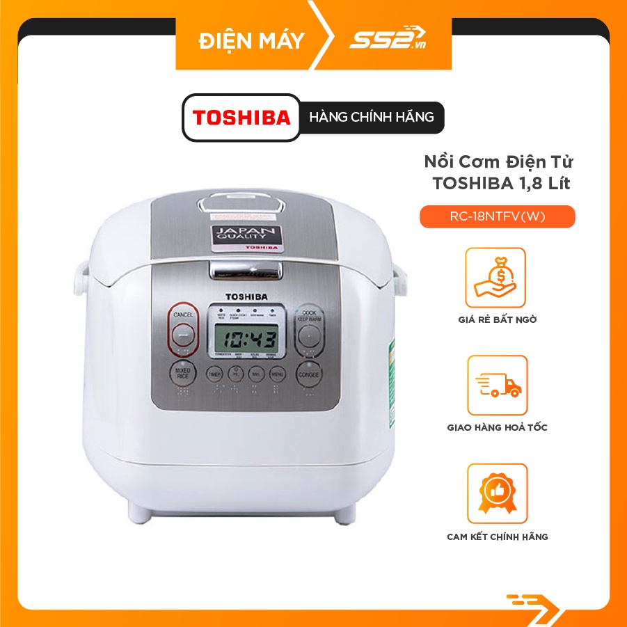 [Mã ELHADEV giảm 4% đơn 300K] Nồi cơm điện tử Toshiba 1.8 lít RC-18NTFV(W) - Bảo Hành Chính Hãng