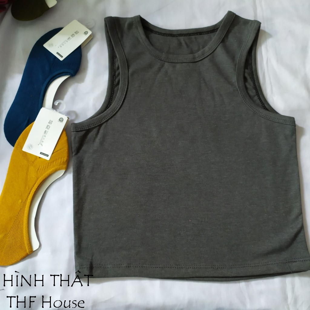 Áo Thun Thể Thao Croptop Ba Lỗ Ngược Trơn THF House