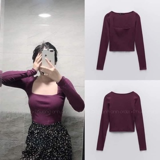 Áo thun cổ vuông dài tay, áo cổ vuồng chất gân zip siêu sang- Mã Pv9302 Penny Store
