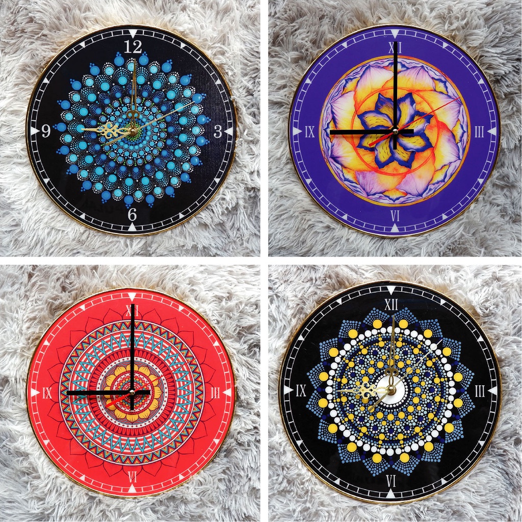 Đồng Hồ kim ngoài họa tiết mandala chất liệu gỗ mica tráng gương cao cấp, bền đẹp