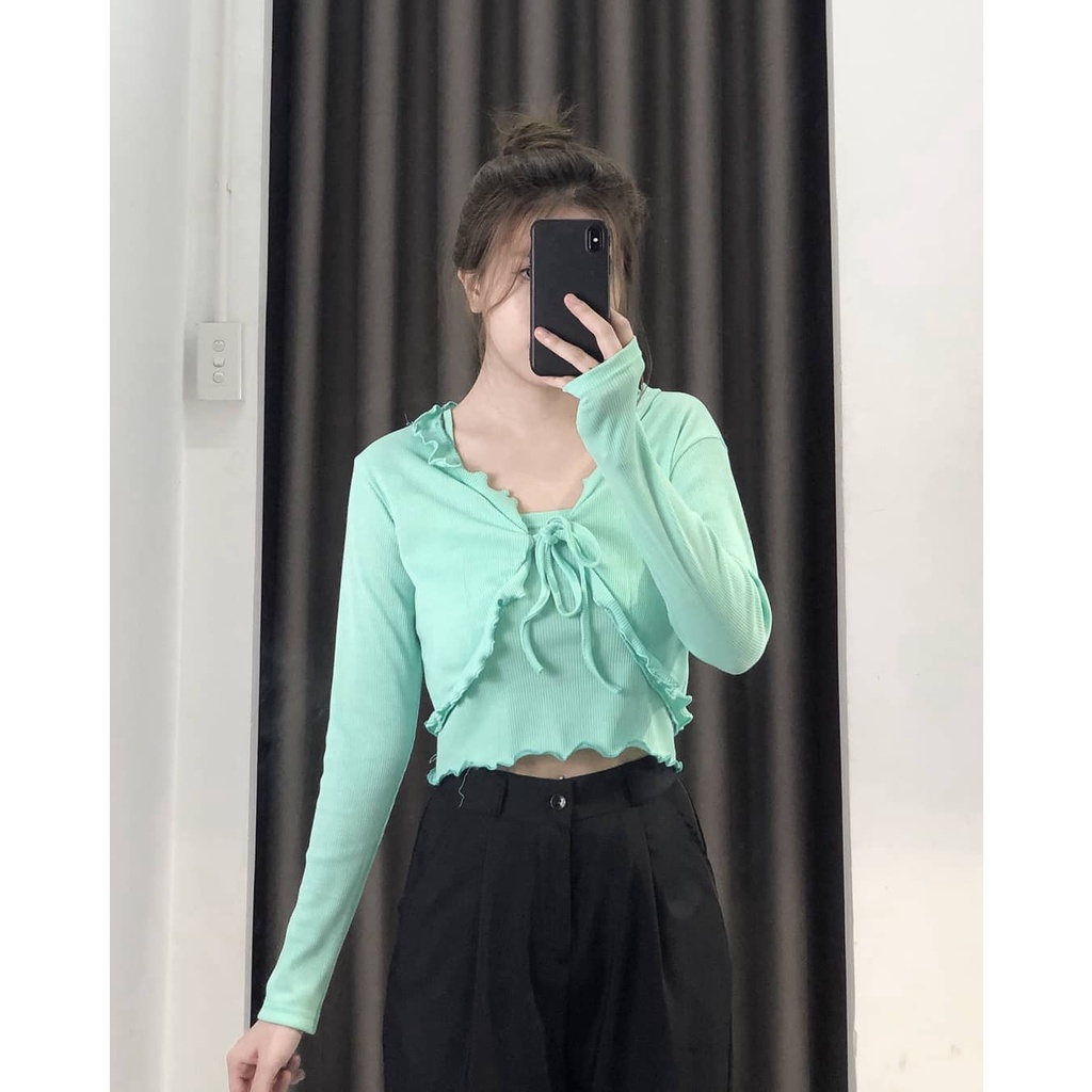 Set Áo Croptop YAYSHOP phong cách Hàn Quốc họa tiết Cuốn Biên cực xinh xắn