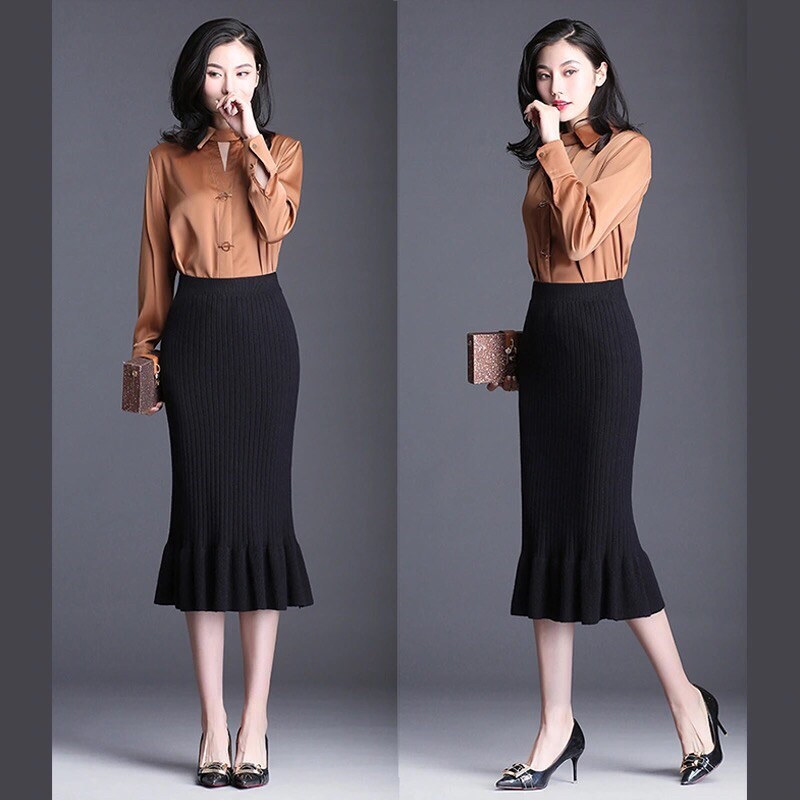 Chân váy len dài chân váy len dáng đuôi cá