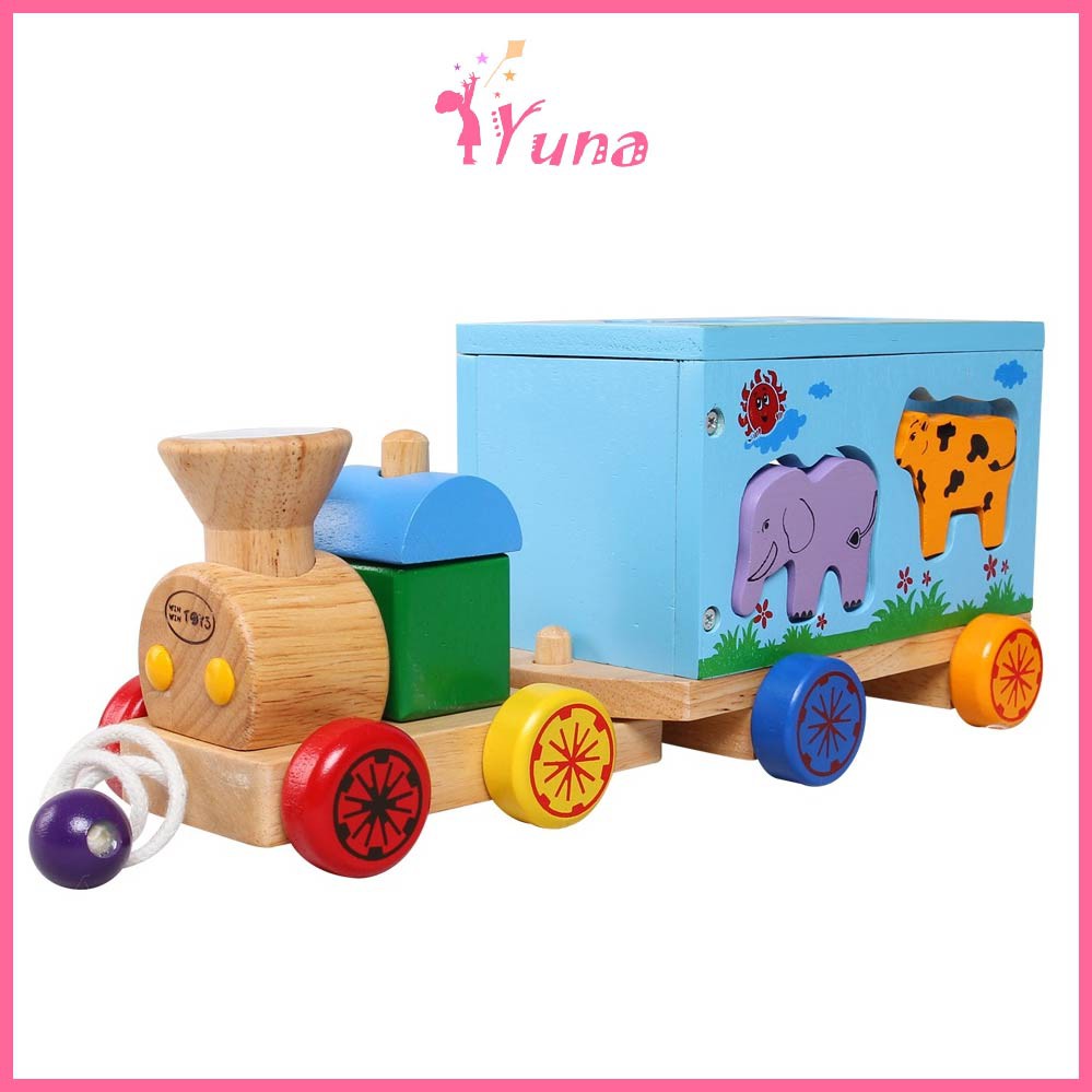 Xe lửa thả hình chở thú - Đồ chơi gỗ thông minh Winwintoys cho bé