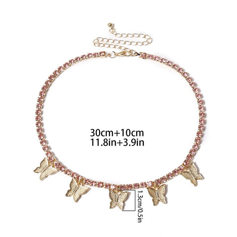 pink clear tennis chain butterfly drop charm choker necklace women