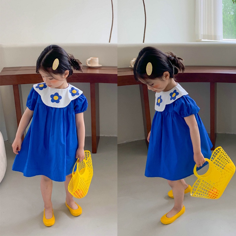 Đầm Công Chúa Tay Phồng Cổ Bẻ In Họa Tiết Hoa Dễ Thương Thời Trang Mùa Hè Cho Bé Gái