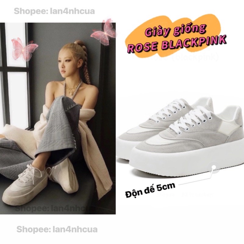 Giày thể thao giống ROSE BLACKPINK độn đế 5cm chất da lộn phối màu độc lạ hàng Quảng Châu chất lượng tốt G36