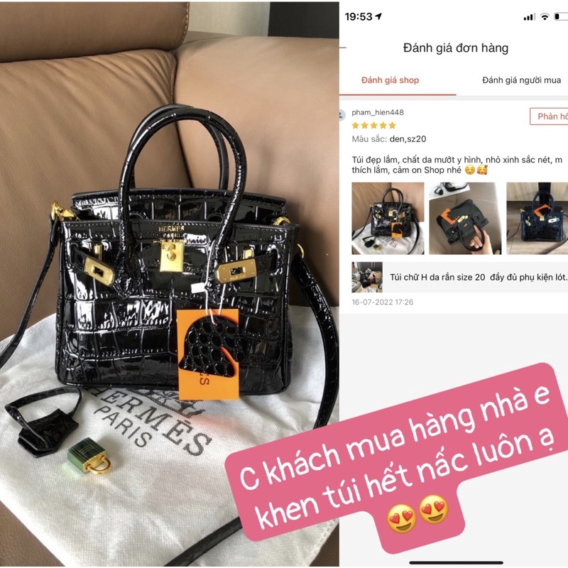 Túi bikinn 2 quai da rắn size 20đầy đủ phụ kiện lót da togo siêu đẹp ạ 11626#