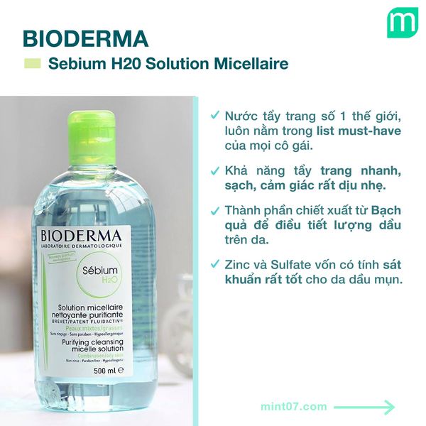 Nước tẩy trang Bioderma Crealine H2O nắp nhấn màu hồng, nắp nhấn màu xanh 500ml - Bini.store.official | BigBuy360 - bigbuy360.vn