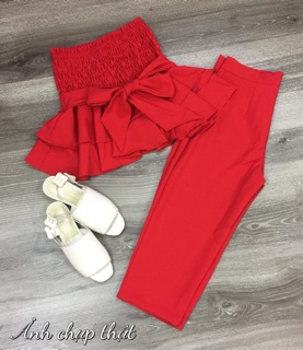 SET ÁO PEPLUM NHÚM + QUẦN NGỐ