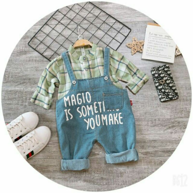 set yếm bò kèm áo sơmi phong cách hàn quốc cho bé 2-4 tuổi