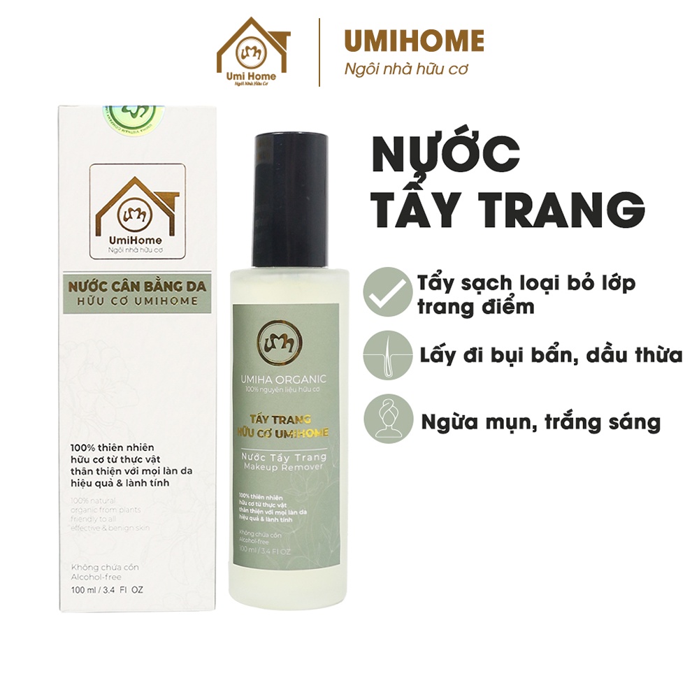 Nước tẩy trang UMIHOME nguyên chất tẩy sạch lớp trang điểm, loại bỏ bụi bẩn giúp ngừa mụn trắng sáng da hiệu quả 100ml