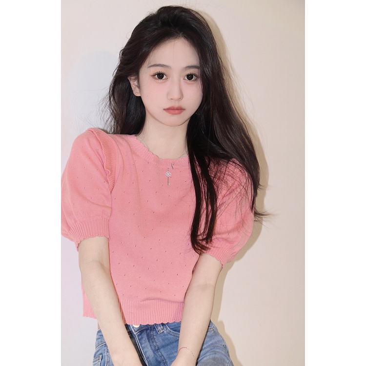 LALISAS Áo thun dệt kim tay ngắn phong cách thời trang hàn quốc dành cho nữ