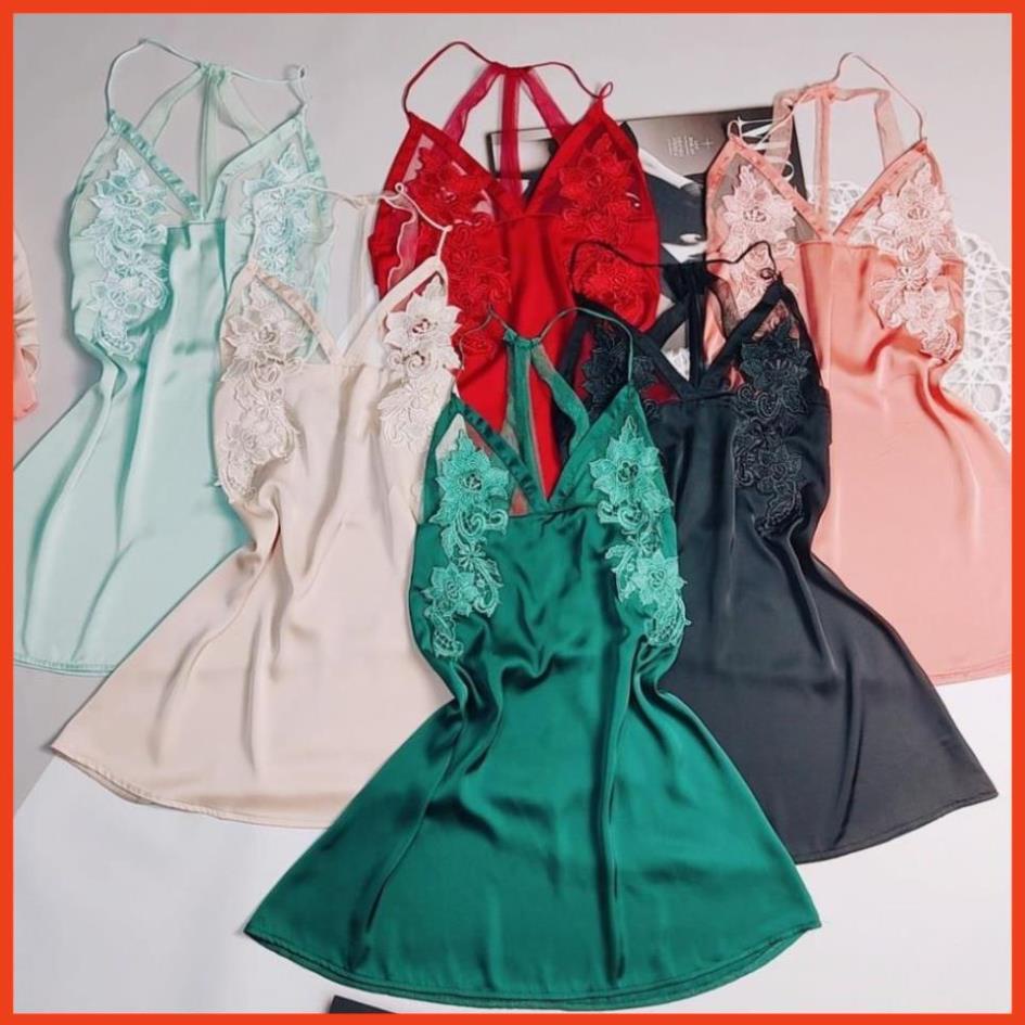 Sun Shop-  Sun Váy ngủ sexy ❣️FREE SHIP❣️ Đầm ngủ 3 dây sau lưng kèm quần vải lụa LATIN <58kg