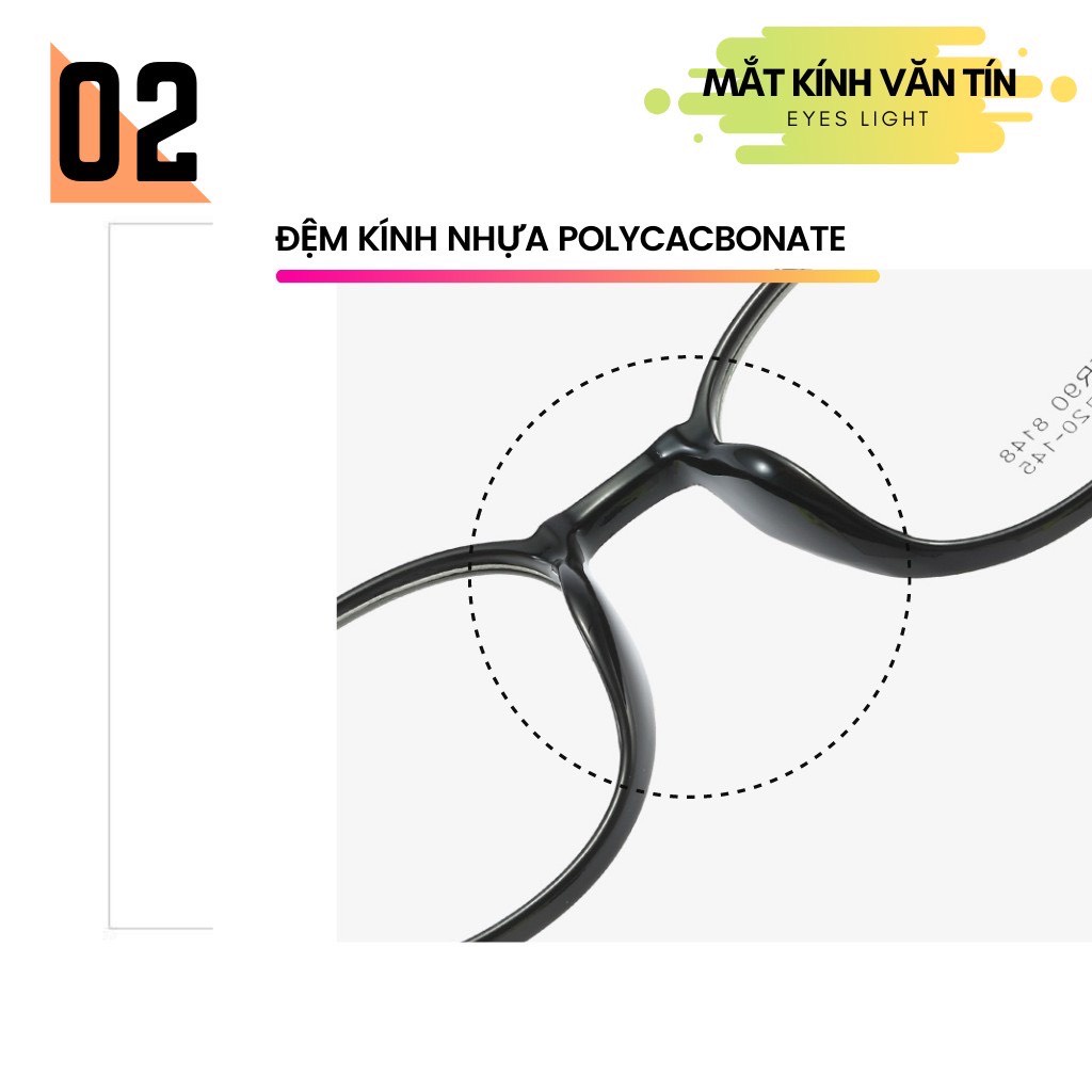 Gọng kính cận nam nữ M8148 mắt kính tròn chất liệu càng nhựa pha kim loại cao cấp