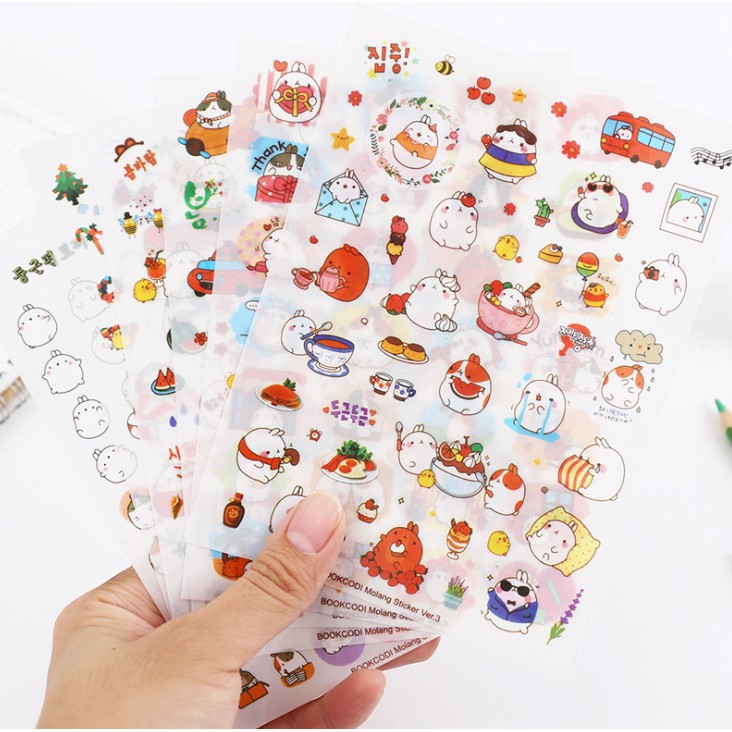 Bộ 6 tấm sticker thỏ Molang Mùa Giáng Sinh Trang Trí Noel Cute Trang Trí Lịch, Planner, Scrapbook - Mùa 3