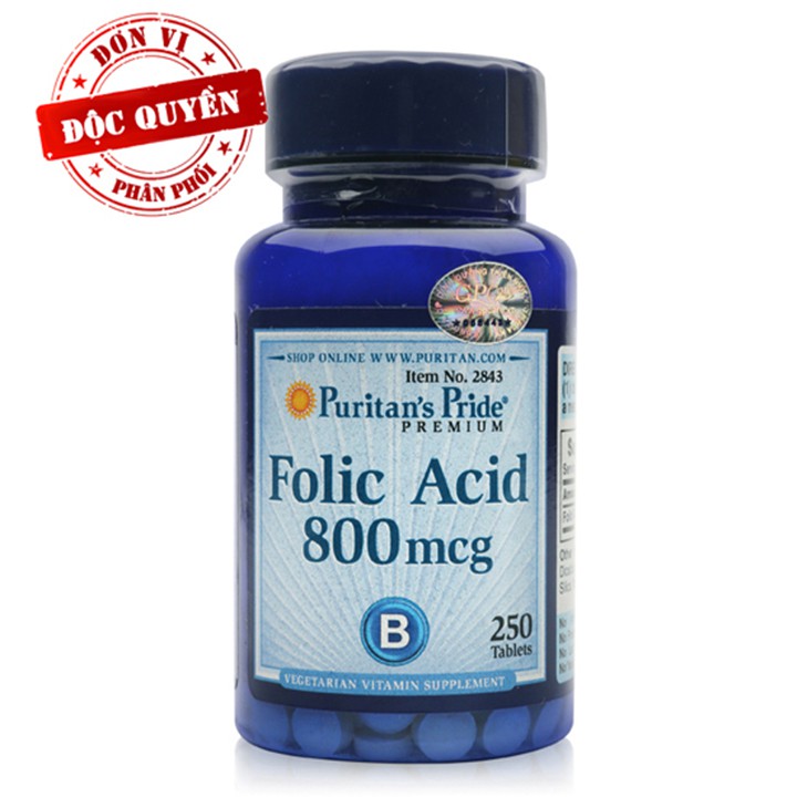 Viên uống ngăn ngừa thiếu máu Puritan's Pride Folic Acid 800mcg 250 viên